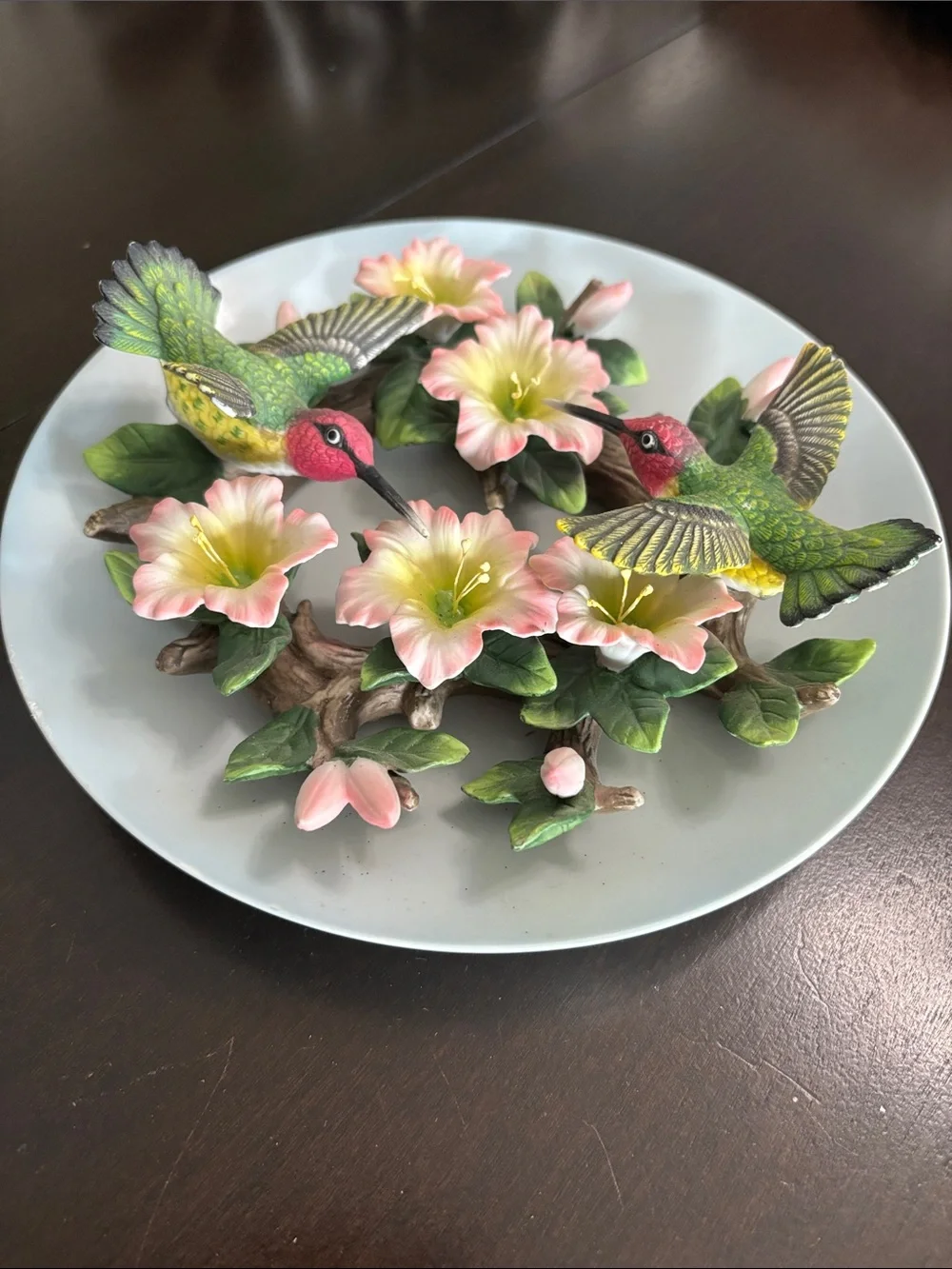 Decorative Green Hummingbird and Pink Flower Ornament - Pets Bird